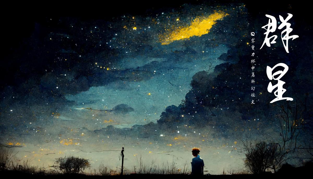 海报由AI（Midjourney）绘制 | Prompts: A starry night sky and a lonely boy